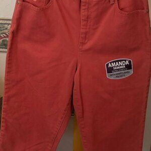New Gloria Vanderbuilt Deep Apricot Amanda Skimmer Bling Back Pocket Denim Capri
